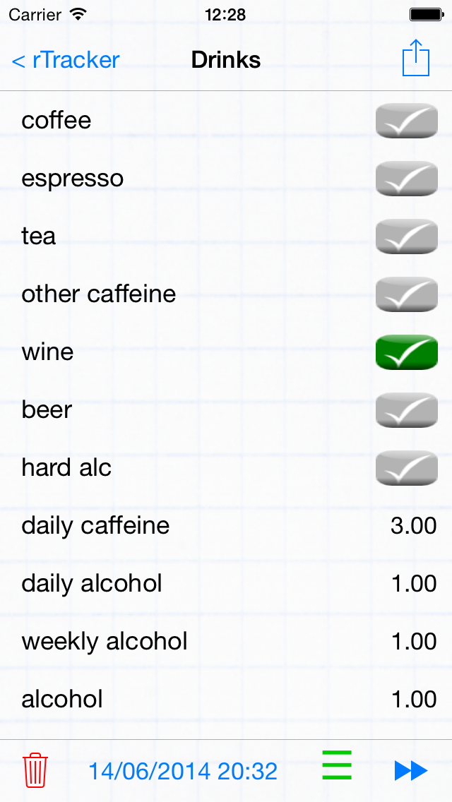 Drinks tracker - alcohol and caffeine